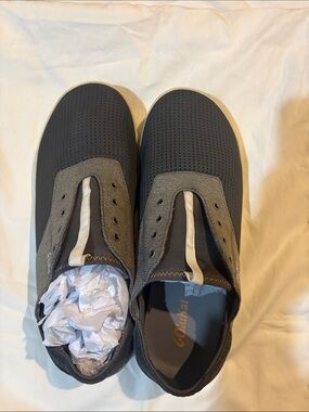 OluKai Men's Slip-On Boat Shoes in Charcoal and Gray